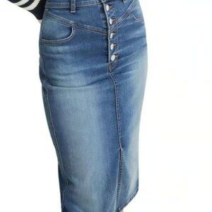 Veronica Beard Herron Denim Midi Skirt Yoke Button Front Astro Size 8